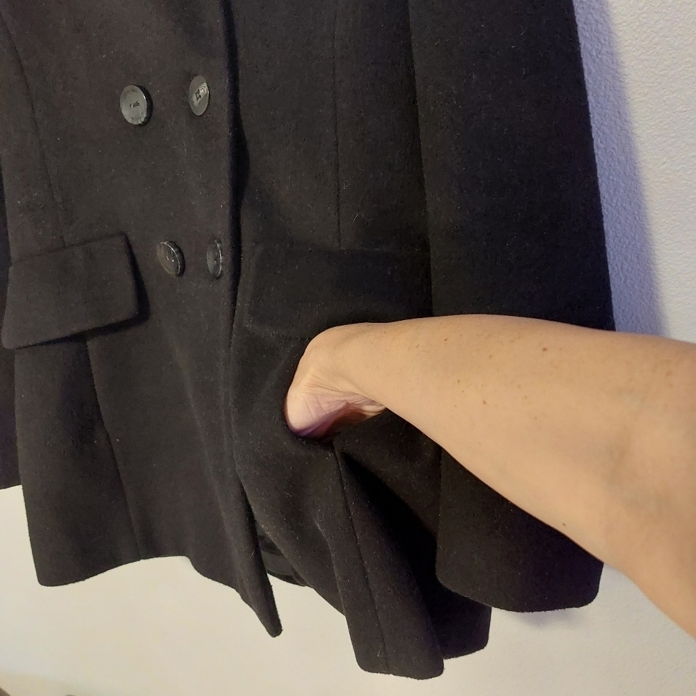 Calvin Klein Wool Black Pea Coat Size 10 Women's pockets Mid Lenght - Picture 9 of 13